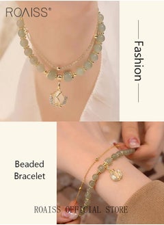 roaiss Fashion Jade Beads Two Layer Bracelet Women Girls Bracelet Leaf Lucky Jewelry Gifts Exquisite Bracelets Gemstone  - Image 3