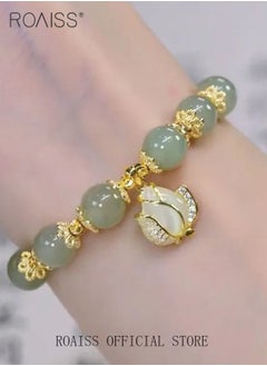 roaiss Fashion Jade Beads Two Layer Bracelet Women Girls Bracelet Leaf Lucky Jewelry Gifts Exquisite Bracelets Gemstone  - Image 2