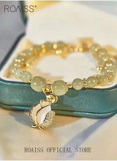 roaiss Fashion Jade Beads Two Layer Bracelet Women Girls Bracelet Leaf Lucky Jewelry Gifts Exquisite Bracelets Gemstone  - Image 4