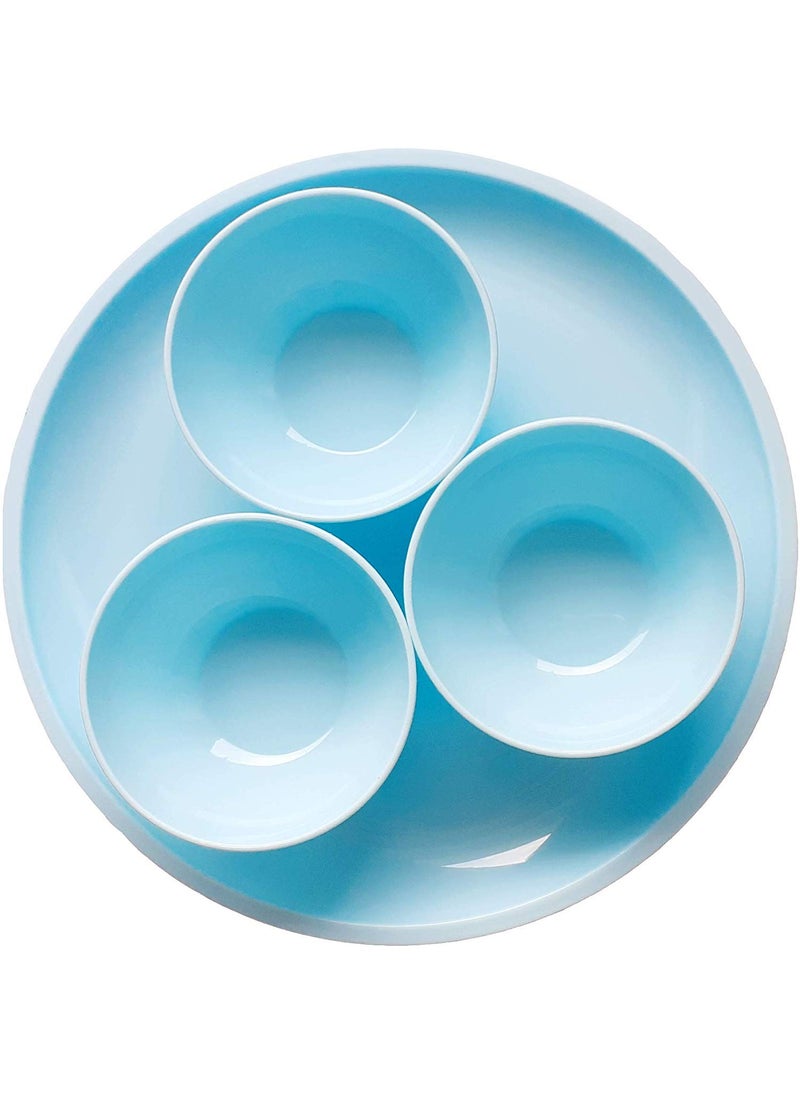 Everbuy - Everbuy Microwave Safe & Unbreakable Round Serving Bowls (12 Pieces- 6 Plates & 6 Bowls/Blue, Plastic) - Image 1