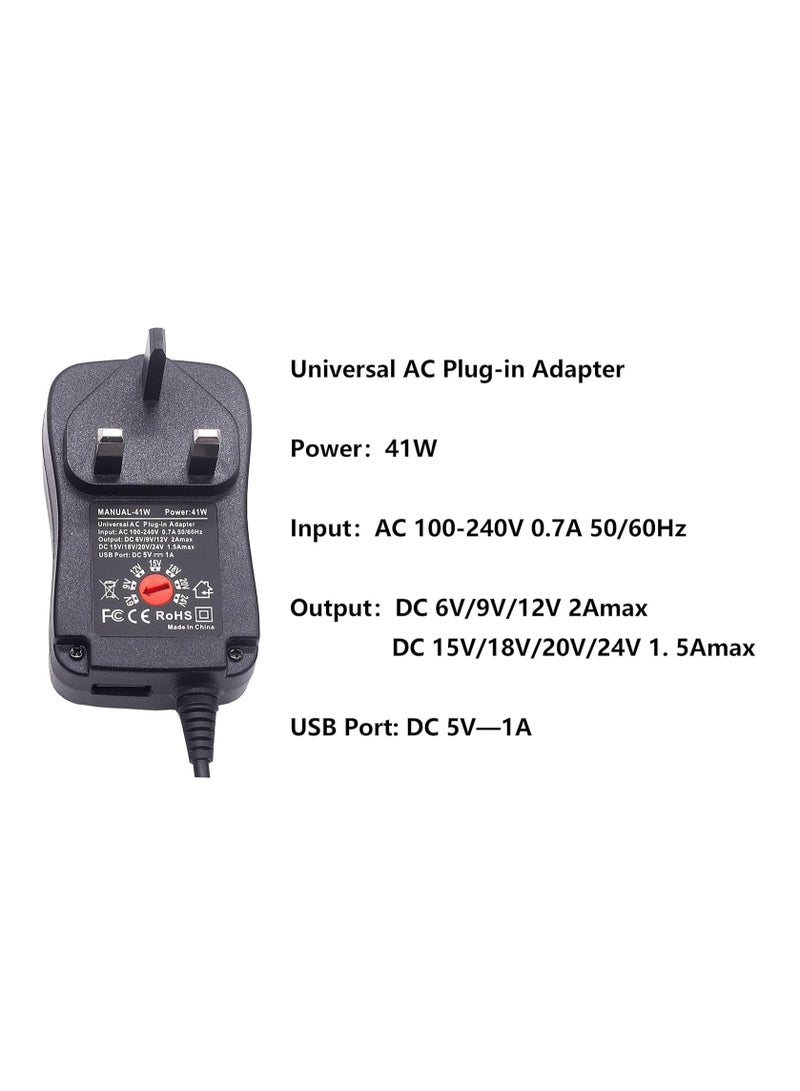 Excefore UK Universal Adapter Power Supply,220V TO 6V 9V 12V 15V 18V 24V Adjustable DC Charger Adapter Switching 41W 5V/2.1A USB Port with 6 Selectable Adapter Tips For Wifi Adapter Electronics - Image 4