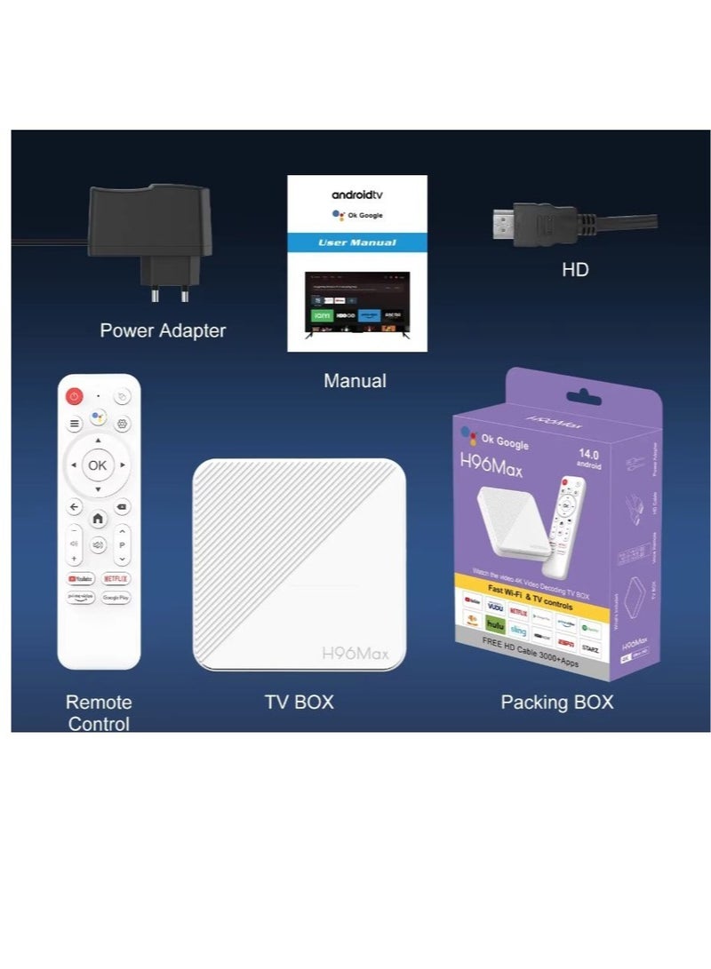 H96 Max H313 ATV 2GB 16GB WiFi 6 Android 14 Iptv 4K Smart Converter Android TV Box with BT Voice Remotenal Storage Android 14.0 - White - Image 4