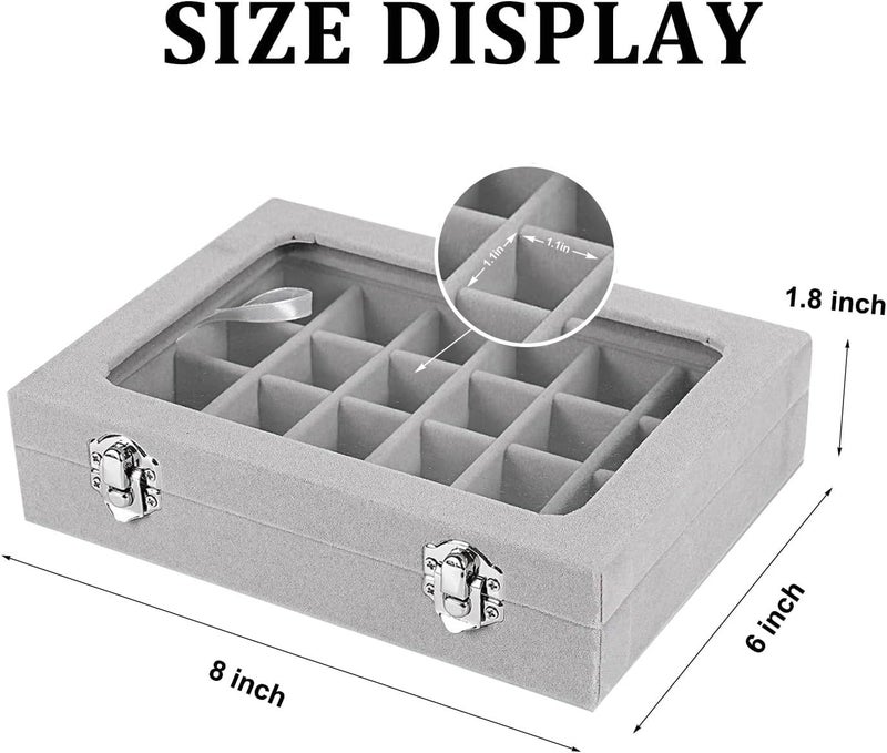 EONGOA Velvet Jewelry Box 24 Grid Jewelry Earrings Display Organiser Box Ring Tray Holder Earrings Storage Case for Girls Women Wife Mom (Gray) - Image 2
