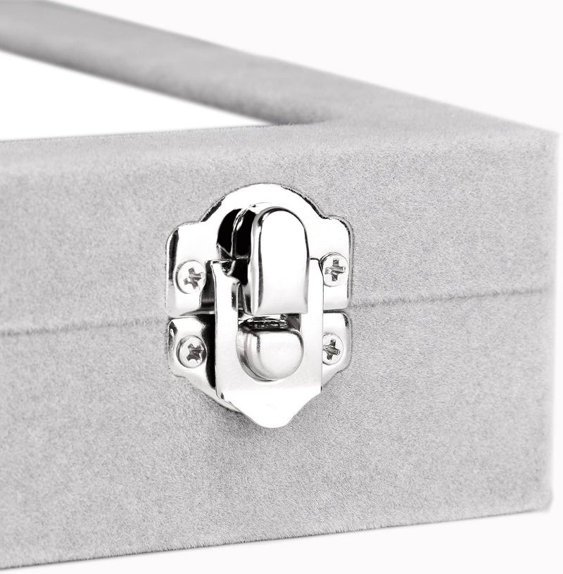 EONGOA Velvet Jewelry Box 24 Grid Jewelry Earrings Display Organiser Box Ring Tray Holder Earrings Storage Case for Girls Women Wife Mom (Gray) - Image 5