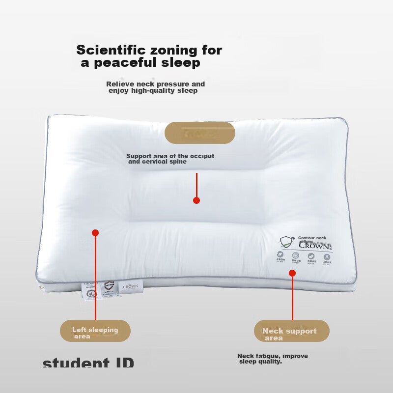 CROWN Pure Cotton Pillow, Neck Support Pillow, Deep Sleep, Specially Designed for Men, Anti-Sagging, Zoned, Antibacterial Pillow Core, 48x74cm, One Pair - Image 1