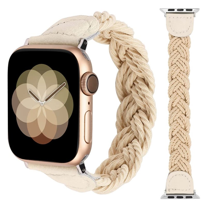 Excefore Slim Elastic Braided Band for Apple Watch 38mm – Women’s Stretchy Woven Solo Loop Strap Compatible with iWatch SE/7/6/5/4/3/2/1 - Image 2