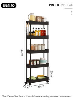 DUNISO 5 Tier Rolling Cart Organizer with Wheels, Large Capacity Shelves, Multi-Purpose Storage Rack  Plastic Rolling Utility Organizer Rack,Storage Basket Organizer Shelves for Bathroom, Kitchen, Livingroom, Bedroom  - Image 4