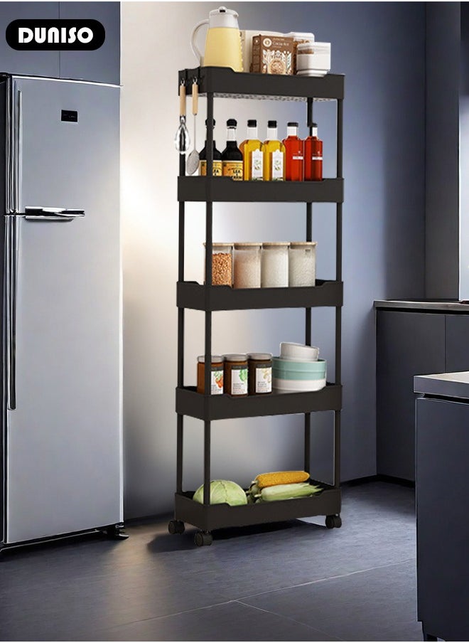 DUNISO - 5 Tier Rolling Cart Organizer with Wheels, Large Capacity Shelves, Multi-Purpose Storage Rack  Plastic Rolling Utility Organizer Rack,Storage Basket Organizer Shelves for Bathroom, Kitchen, Livingroom, Bedroom - Image 1