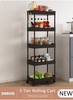 DUNISO 5 Tier Rolling Cart Organizer with Wheels, Large Capacity Shelves, Multi-Purpose Storage Rack  Plastic Rolling Utility Organizer Rack,Storage Basket Organizer Shelves for Bathroom, Kitchen, Livingroom, Bedroom  - Image 1