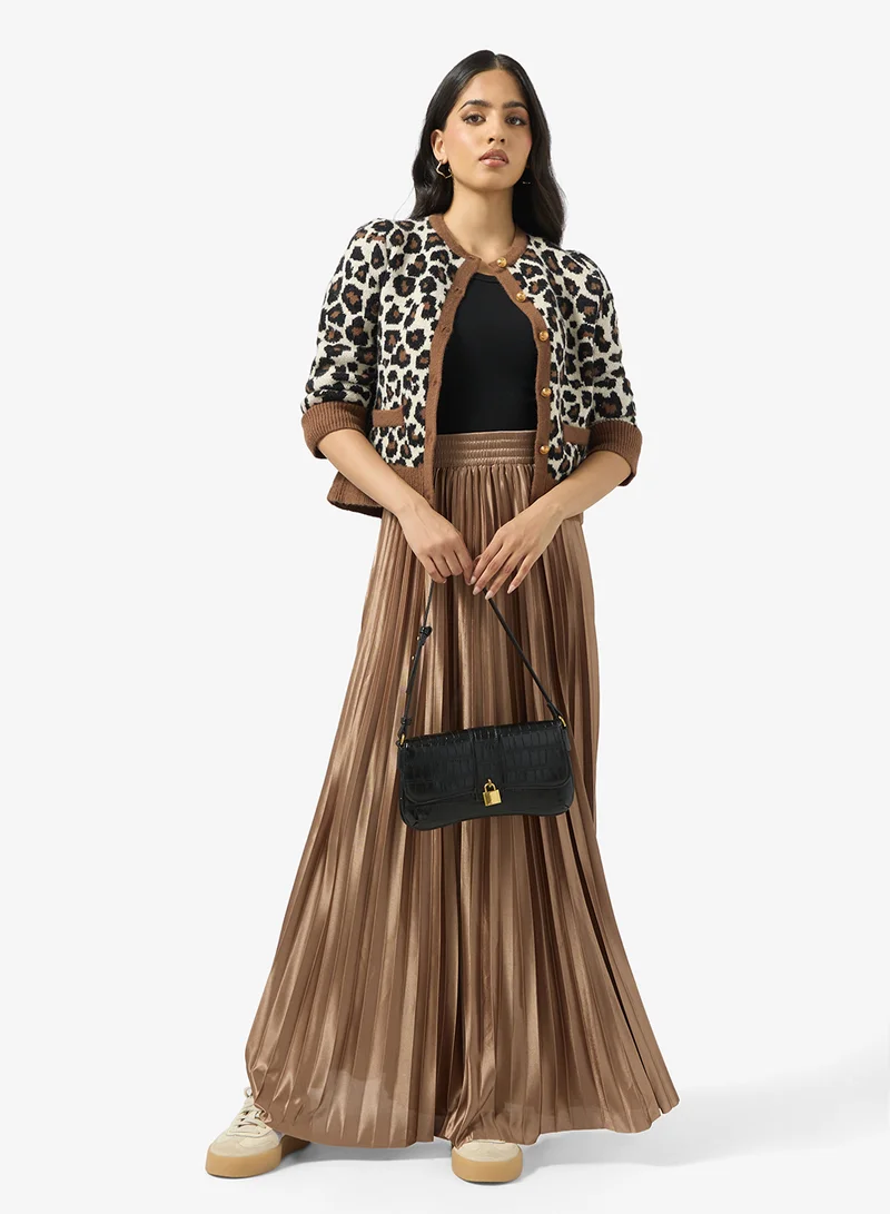 جينجر Metallic Pleated Skirt