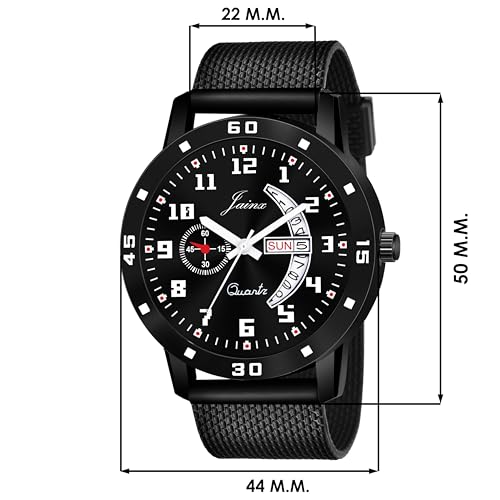 jainx Silicone Strap Black Day and Date Feature Analog Wrist Watch for Men & Boys - JM396 - Image 2