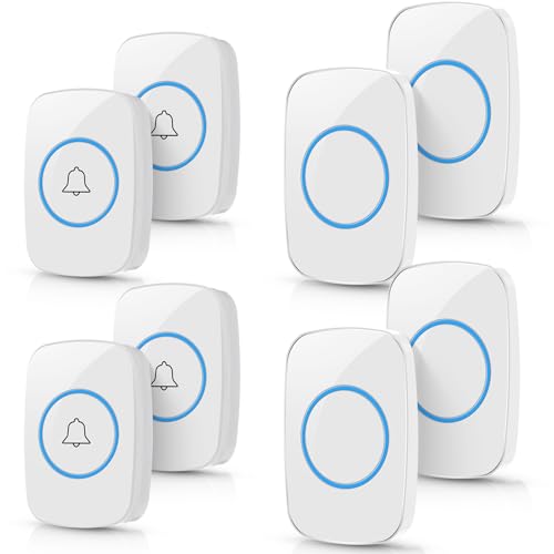 Fabbay 8 Wireless Doorbell Waterproof Door Bell Button Kit 4 Pcs Home Doorbell with 4 Receivers 1000 ft Range 5 Volume Levels with 60 Door Bell Chimes and LED Flash for Home Office ClassroomWhite - Image 1