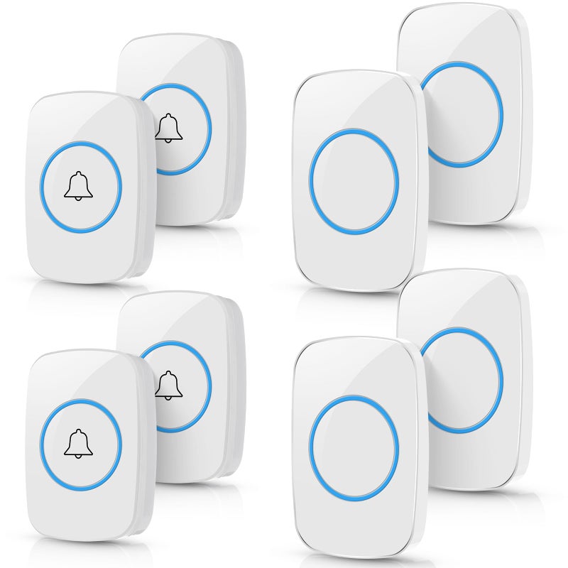Fabbay 8 Wireless Doorbell Waterproof Door Bell Button Kit 4 Pcs Home Doorbell with 4 Receivers 1000 ft Range 5 Volume Levels with 60 Door Bell Chimes and LED Flash for Home Office ClassroomWhite - Image 2