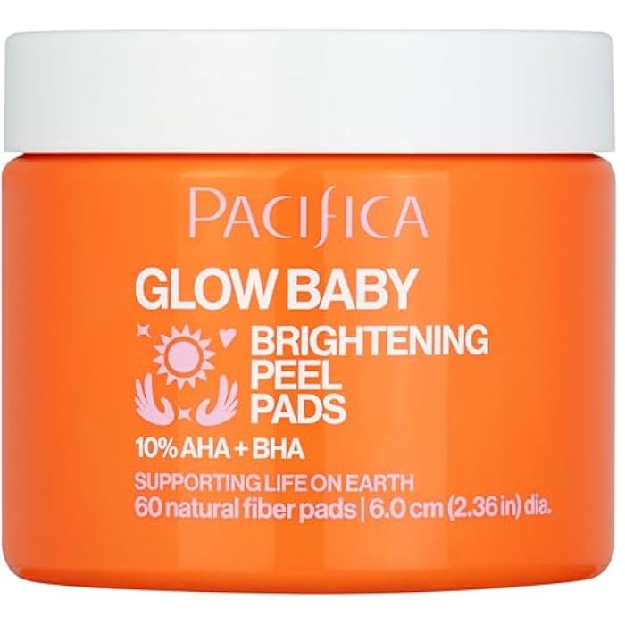 Pacifica Glow Baby Brightening Peel Pads 10% AHA + BHA Exfoliating Face Pads for Glowing Skin Resurfacing Glycolic Acid & Salicylic Acid Pad to Smooth Texture & Minimize Pores Fragrance Free 60 Count - Image 1