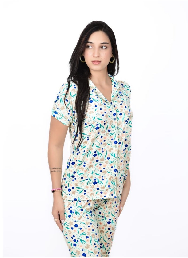 Generic - Lightweight Summer Pajamas – Pajama Set with Floral Print – Button Top - Image 1