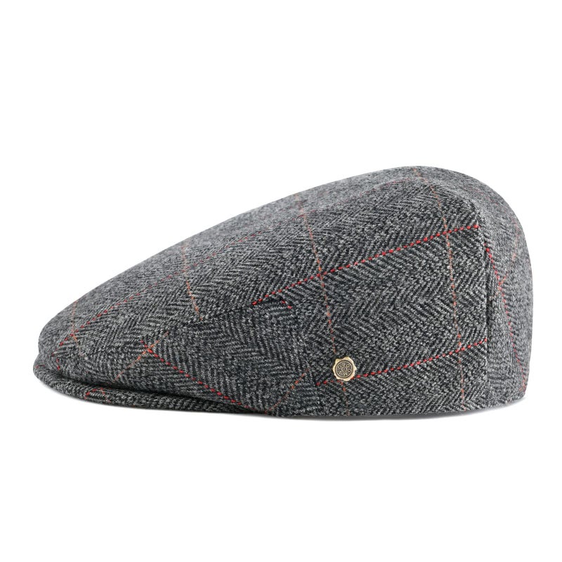 VOBOOM Men's Herringbone Flat Ivy Newsboy Hat Wool Blend Gatsby Cabbie Cap (Plaid Grey 3, 7 5/8) - Image 2