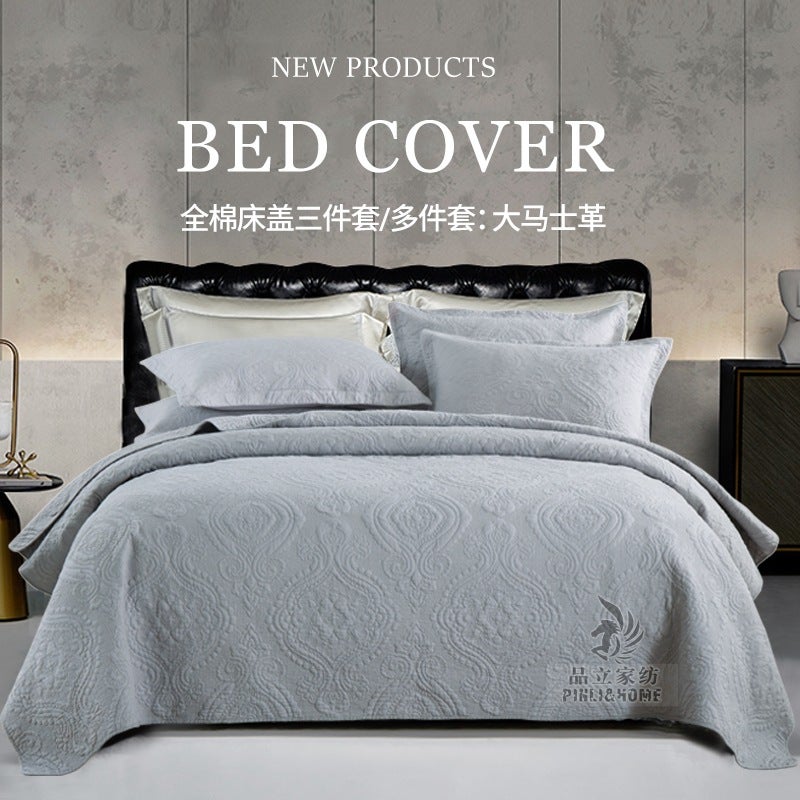 High-Grade American Light Luxury Double-Sided Large Cotton Bed Cover Cotton Plain Quilt Three-Piece Set - Image 2