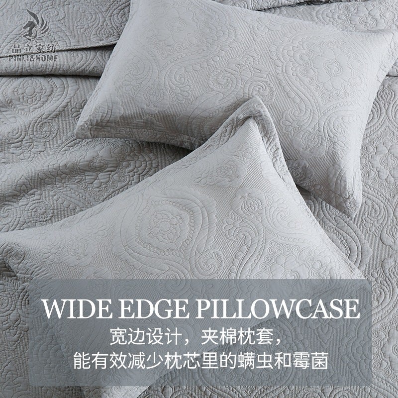 High-Grade American Light Luxury Double-Sided Large Cotton Bed Cover Cotton Plain Quilt Three-Piece Set - Image 3