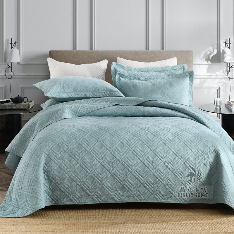High-Grade American Light Luxury Double-Sided Large Cotton Bed Cover Cotton Plain Quilt Three-Piece Set - Image 1