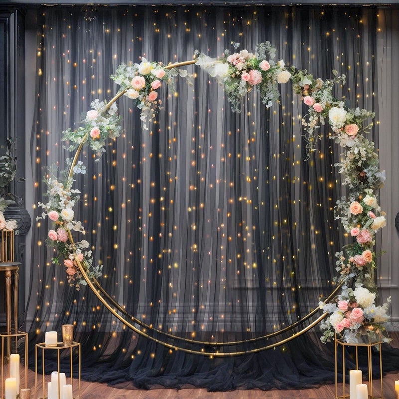 PARTISKY 10x10ft Black Tulle Backdrop Curtain with Lights String for Parites, Sheer Photo Backdrop Drapes for Wedding Baby Shower Birthday Party Photo Shoot Decorations - Image 5
