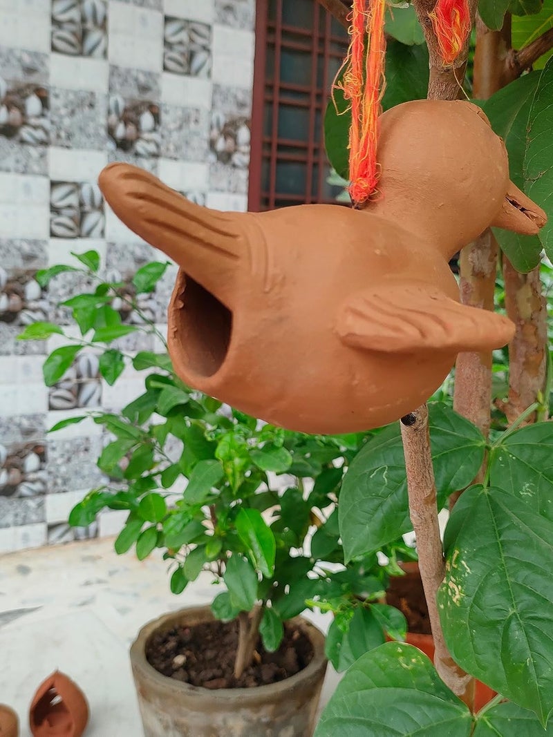 RUKDA Handmade Home Garden Decor Terracotta Hanging Clay Bird Showpiece Figurine Charming Home Decorative Clay Animal Figure Bird Statue Clay Mitti Bird Idol 16x15x12 cm Brown - Image 5