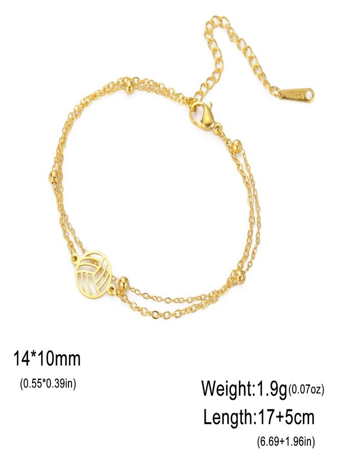TEAMER Dainty Volleyball Pendant Bracelet Resizable Volleyball Double Chain Bracelet Trendy Sport Ball Jewelry For Team Athlete Coach Volleyball Lovers (Gold) - Image 4