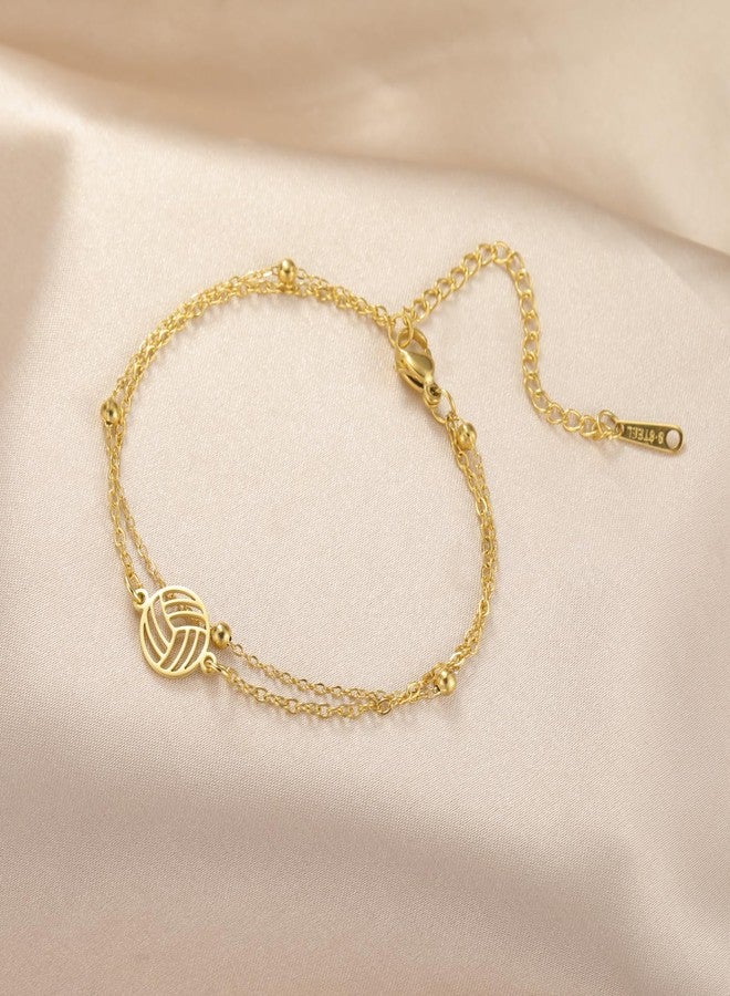 TEAMER Dainty Volleyball Pendant Bracelet Resizable Volleyball Double Chain Bracelet Trendy Sport Ball Jewelry For Team Athlete Coach Volleyball Lovers (Gold) - Image 3