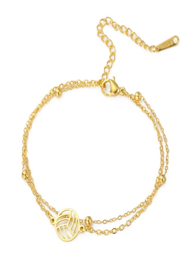TEAMER Dainty Volleyball Pendant Bracelet Resizable Volleyball Double Chain Bracelet Trendy Sport Ball Jewelry For Team Athlete Coach Volleyball Lovers (Gold) - Image 1