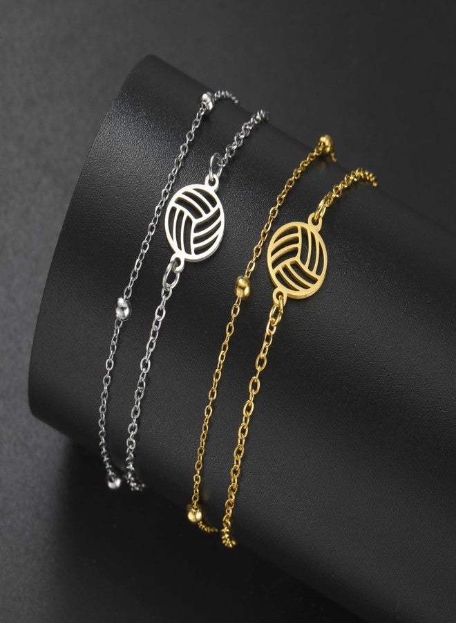 TEAMER Dainty Volleyball Pendant Bracelet Resizable Volleyball Double Chain Bracelet Trendy Sport Ball Jewelry For Team Athlete Coach Volleyball Lovers (Gold) - Image 5