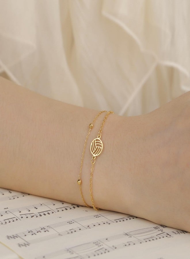 TEAMER Dainty Volleyball Pendant Bracelet Resizable Volleyball Double Chain Bracelet Trendy Sport Ball Jewelry For Team Athlete Coach Volleyball Lovers (Gold) - Image 2