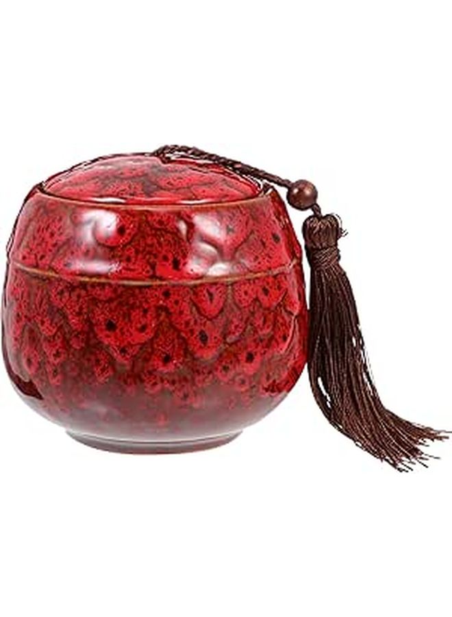 Chinese Style Vintage Red Ceramic Tea Canister 200ml Food Storage Container With Tassel Lid Airtight For Home Kitchen - Image 1