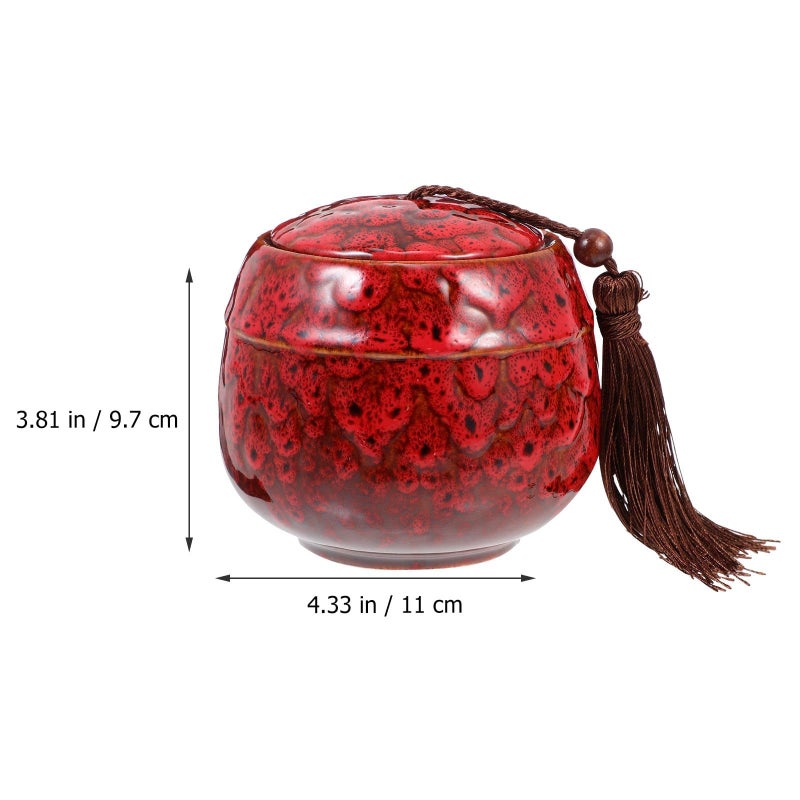 Chinese Style Vintage Red Ceramic Tea Canister 200ml Food Storage Container With Tassel Lid Airtight For Home Kitchen - Image 3