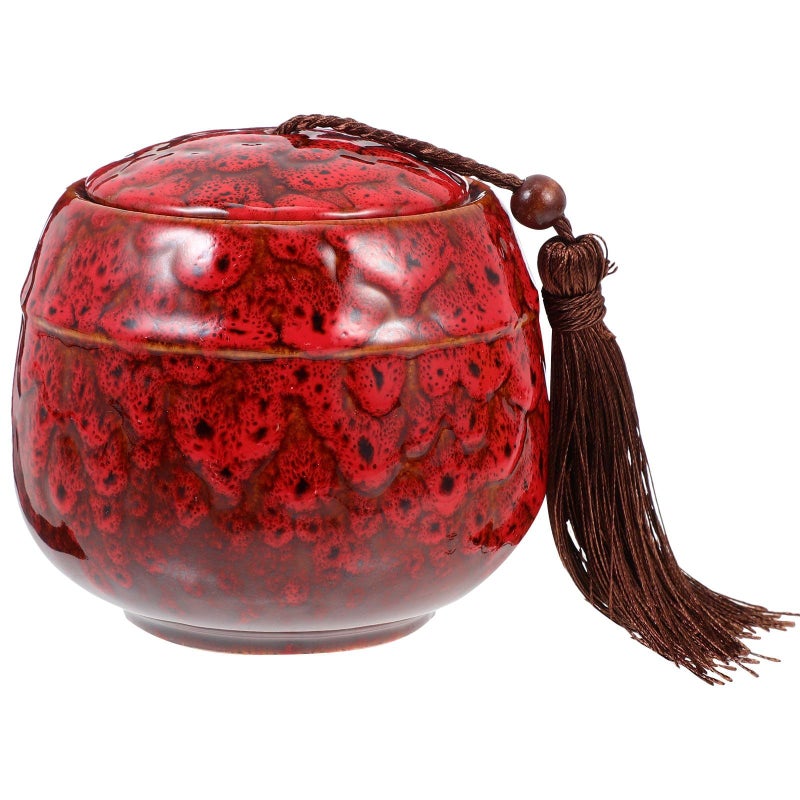 Chinese Style Vintage Red Ceramic Tea Canister 200ml Food Storage Container With Tassel Lid Airtight For Home Kitchen - Image 2