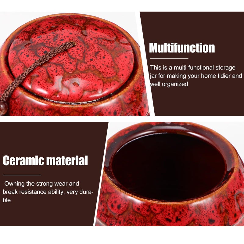 Chinese Style Vintage Red Ceramic Tea Canister 200ml Food Storage Container With Tassel Lid Airtight For Home Kitchen - Image 4