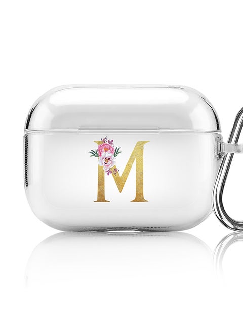 Classic Clear printed Case for Apple AirPods Pro 2nd Generation Thin Transparent Cover - Custom Monogram Initial Letter Floral Pattern Alphabet - M (Clear )