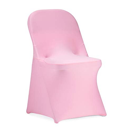 Peomeise Stretch Spandex Folding Chair Cover for Wedding Party Dining Banquet Event (Pink,12pcs) - Image 1