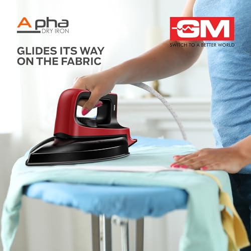 GM Alpha 1000 Watt Dry Iron for Wrinkle-Free Ironing With Dual Layer German Technology Non-Stick Coating - Red - Image 2