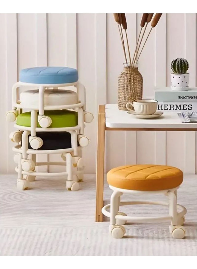 DANIM Flexible Small Bar Stool with Wheels, Faux Leather Upholstery, No Wood, Multi-Use For Home Storage In Entryway, Doorway, Bathroom, Bedroom - Dual Load Capacity, 360-Degree Swivel Casters - Image 1