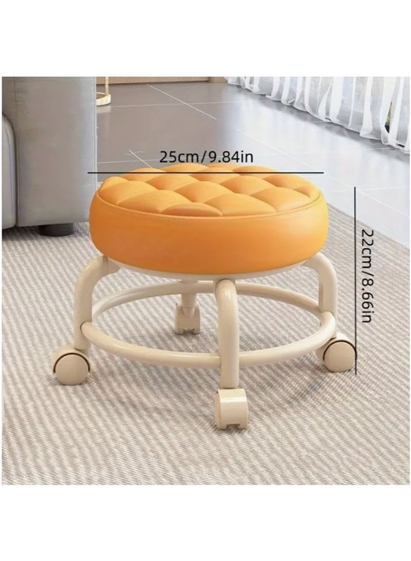 DANIM Flexible Small Bar Stool with Wheels, Faux Leather Upholstery, No Wood, Multi-Use For Home Storage In Entryway, Doorway, Bathroom, Bedroom - Dual Load Capacity, 360-Degree Swivel Casters - Image 2