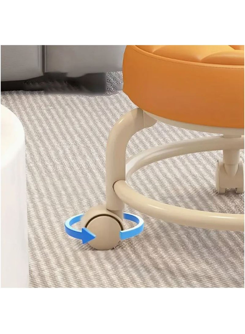 DANIM Flexible Small Bar Stool with Wheels, Faux Leather Upholstery, No Wood, Multi-Use For Home Storage In Entryway, Doorway, Bathroom, Bedroom - Dual Load Capacity, 360-Degree Swivel Casters - Image 3