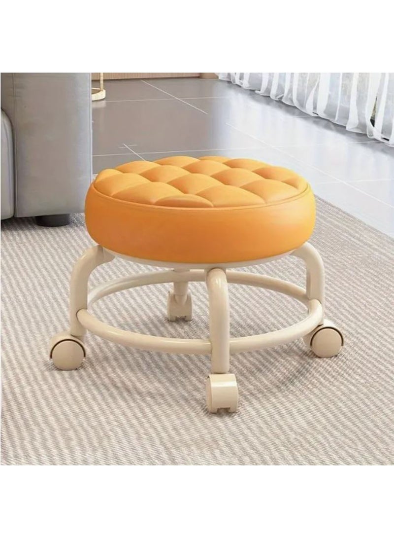 DANIM Flexible Small Bar Stool with Wheels, Faux Leather Upholstery, No Wood, Multi-Use For Home Storage In Entryway, Doorway, Bathroom, Bedroom - Dual Load Capacity, 360-Degree Swivel Casters - Image 4