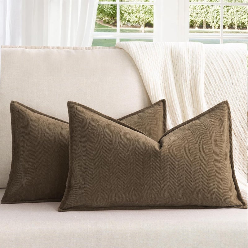 ZWJD Brown Pillow Covers 12x20 Set of 2 Chenille Throw Pillow Covers with Elegant Design Soft and Luxurious Decorative Throw Pillows for Couch, Bed, and Home Decor - Image 1