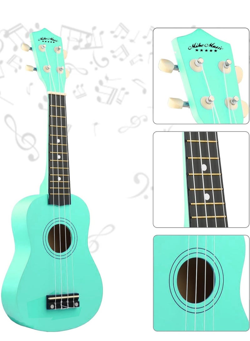 Mike Music Beginner Ukulele Set for Kids Adults 21 inch Ukuleles Starter Kit Hawaii Mini Guitars for Students Small Guitar Ukulele with Gig Bag, Digital Tuner, Capo, Belt, 1 Spare String and Pick (Green)  - Image 4