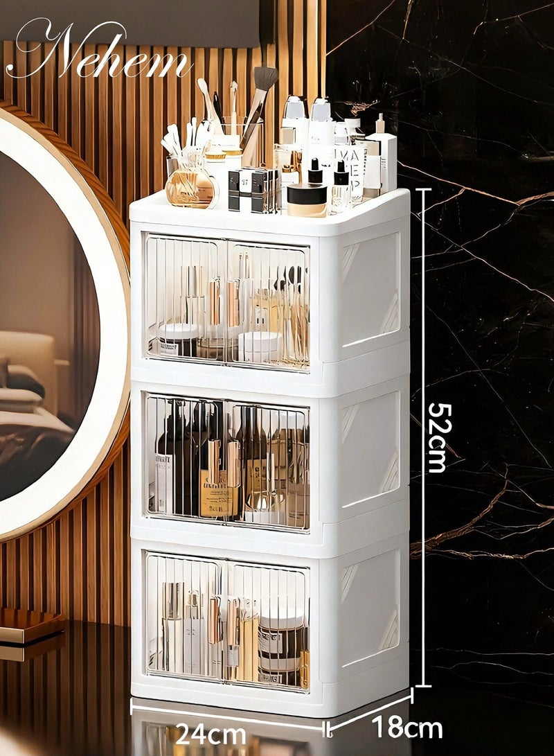 nehem Foldable Makeup small organizer & Perfume Organizer - Large Capacity Home Pharmacy Storage Box, Dust-Proof Desktop Organizer for Lipstick, Masks, Jewelry | Space-Saving Cosmetic & Accessories Holder - Image 2