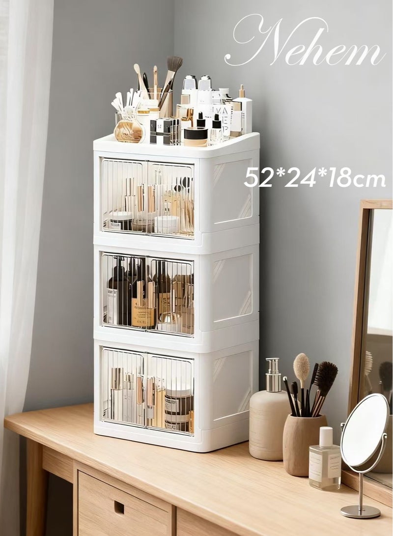 nehem Foldable Makeup small organizer & Perfume Organizer - Large Capacity Home Pharmacy Storage Box, Dust-Proof Desktop Organizer for Lipstick, Masks, Jewelry | Space-Saving Cosmetic & Accessories Holder - Image 1