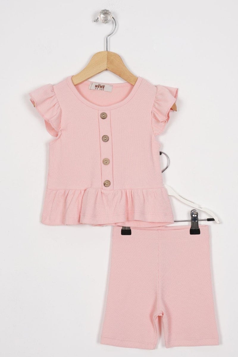 Zepkids Skirt with Frilled Button Detail Powder Color Girl's Tights Set  - Image 1