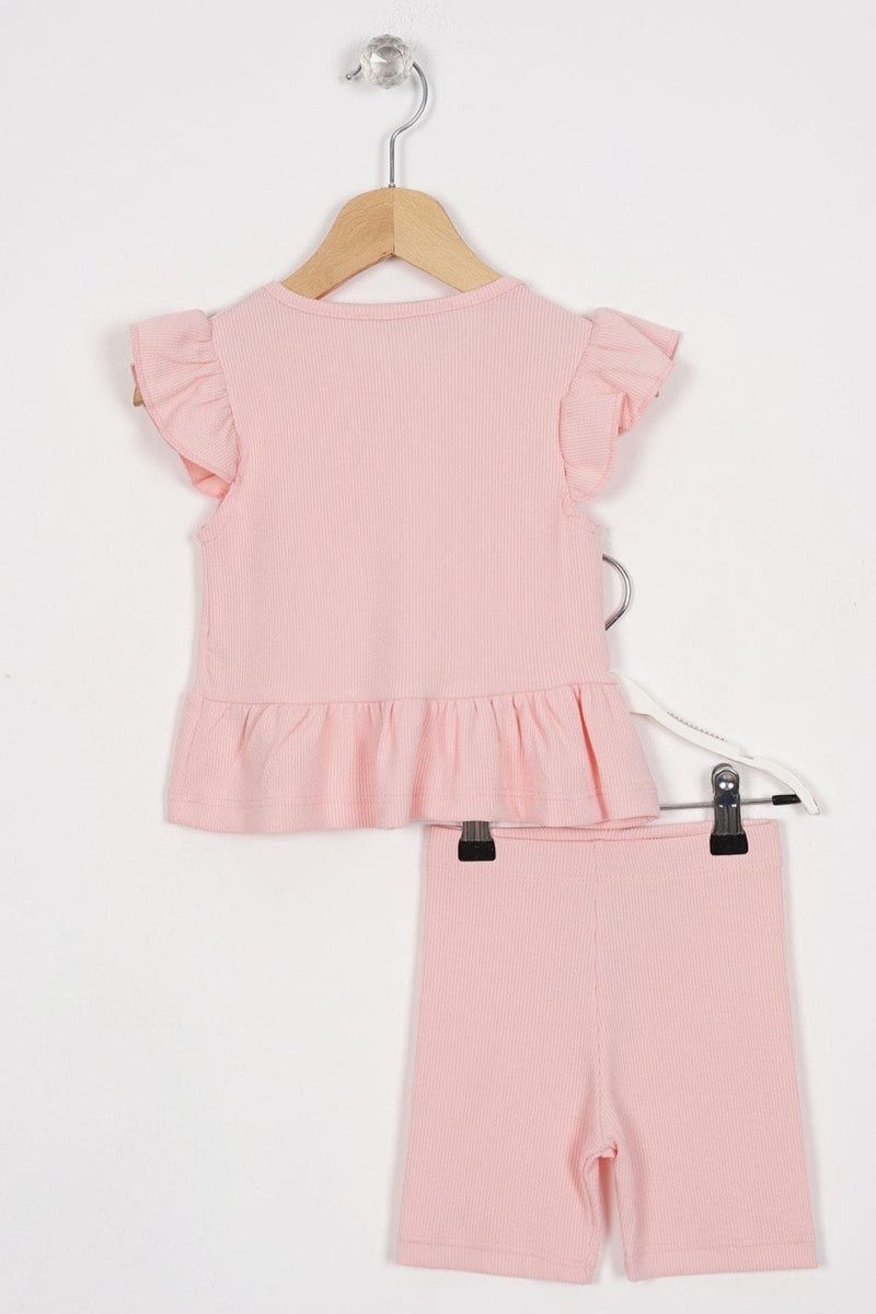Zepkids Skirt with Frilled Button Detail Powder Color Girl's Tights Set  - Image 3