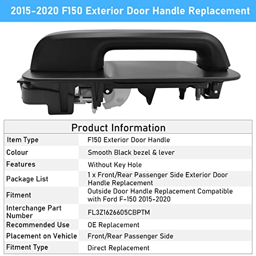 Moonlinks Compatible with 2015-2020 F150 Rear Driver Side Exterior Door Handle,F150 Door Handle Replacement Left Rear Side,Smooth Black(14603674/FL3Z1626605CBPTM) - Image 2