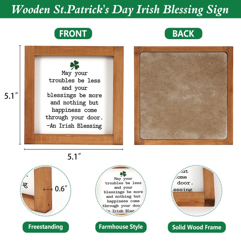 DAZONGE Farmhouse St. Patrickâ€™s Day Decor, Wooden Framed Irish Blessing Sign, St. Patrickâ€™s Day Decorations for Tabletop, Tiered Tray, Shelf - Image 3