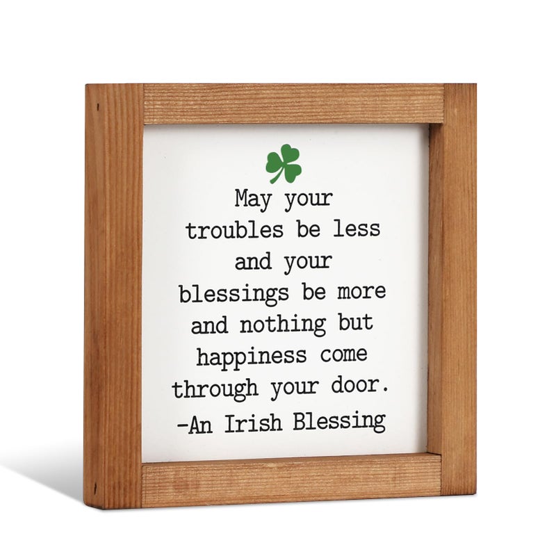 DAZONGE Farmhouse St. Patrickâ€™s Day Decor, Wooden Framed Irish Blessing Sign, St. Patrickâ€™s Day Decorations for Tabletop, Tiered Tray, Shelf - Image 1